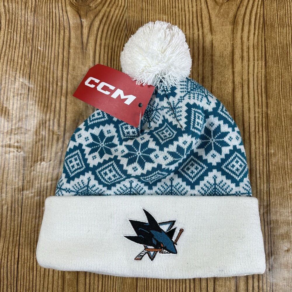 CCM San Jose Sharks Festive Beanie Hat NHL Pom Knit Cap NWT Hockey Winter